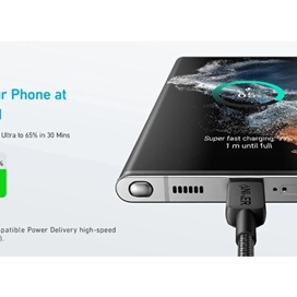 کابل شارژ 60 وات 0.9 متری USB-C به USB-C انکر مدل Anker 322 USB-C to USB-C Cable (Braided, 3ft, 60W) A81f5H11
