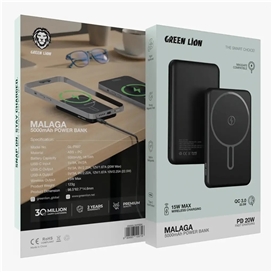 پاوربانک 10000 میلی آمپر گرین لاین Green Lion Malaga Power Bank GNMAL10KPBBK