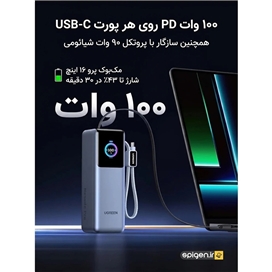 پاور بانک هوشمند 200 واتی با کابل جمع شونده و 4 پورت یوگرین | Ugreen Nexode Pro 25000mAh