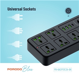 محافظ و چندراهی برق پرودو Porodo Blue 6 Sockets Power Strip 3M PB6ACPS1C3ABK