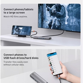 هاب 11 پورت بیسوس Baseus CAHUB-CT0G Metal Gleam B00030709811-00 توان 100 وات