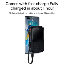 پاوربانک شارژر سریع 22.5 وات تایپ‌سی به همراه کابل تایپ‌سی 0.5 متری 10000 بیسوس Baseus Qpow Pro Fast Charge Power Bank PPQD020101