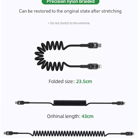 کابل فست شارژ تلفنی تایپ سی به لایتنینگ برند مکدود مدل Mcdodo CA-1960 Type-C to Lightning 36W PD Data Coiled Cable