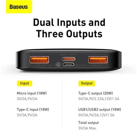 پاور بانک شارژ سریع 20 وات بیسوس Baseus Bipow Digital Display 10000mAh Power Bank PPDML-L01
