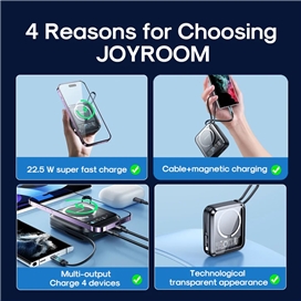پاوربانک مگنتی با کابل همراه لایتنینگ Joyroom Magnetic Wireless 22.W JR-L007