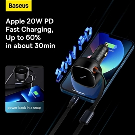 شارژر فندکی همراه با کابل 2 در 1 جمع شونده بیسوس Baseus Enjoyment Retractable 2in1 C0003550111