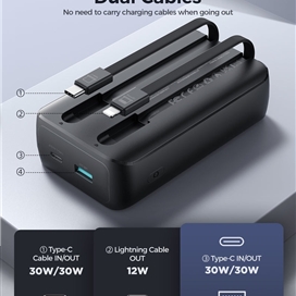 پاوربانک 30 وات دو پورت 20000 جویروم با کابل همراه JOYROOM Mini Power Bank With dual Cables JR-PBC07
