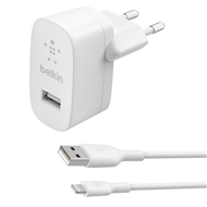 شارژر دیواری شارژ سریع 12 وات + کابل لایتنینگ USB-A بلکین مدل WCA002vf1MWH