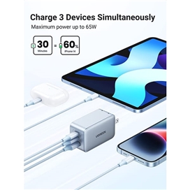 شارژر دیواری 65 وات با سه پورت USB-C و USB-A یوگرین مدل CD306