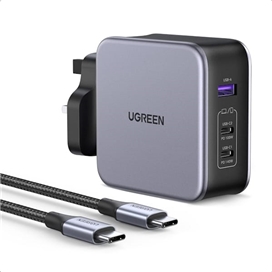 شارژر دیواری یوگرین 140 وات با دو پورت USB-C و یک پورت USB-A مدل CD289 همراه با کابل USB-C
