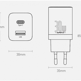 شارژر دیواری فست شارژ بیسوس Baseus Super Si Pro C+U 30W CCCJG30CE CCSUPP-E01 EU توان 30 وات