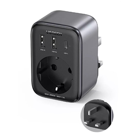 شارژر دیواری 30 وات با دو پورت USB-A و یک پورت USB-C و یک درگاه سه شاخ یوگرین مدل CD314