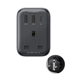 شارژر دیواری 30 وات با دو پورت USB-A و یک پورت USB-C و یک درگاه سه شاخ یوگرین مدل CD314