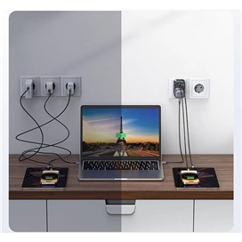 شارژر دیواری 30 وات با دو پورت USB-A و یک پورت USB-C و یک درگاه سه شاخ یوگرین مدل CD314