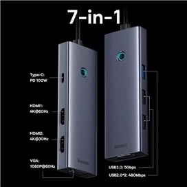 هاب هفت پورت تایپ سی بیسوس Baseus 7 in 1 Triple-Display Hub BS-OH117