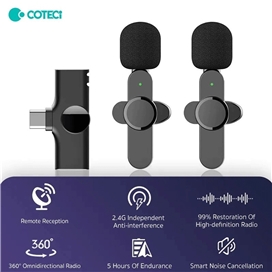 مکروفون یقه ای وایرلس تایپ سی پک دو عددی کوتتسی COTETCI Wireless Microphone 74005