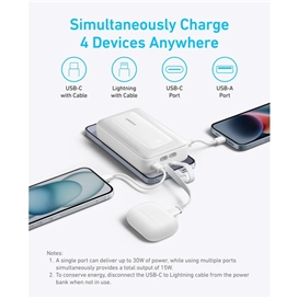 پاوربانک انکر مدل A1681 ظرفیت 20000 میلی آمپر ساعت به همراه کابل لایتنیگ و کابل USB Type-C