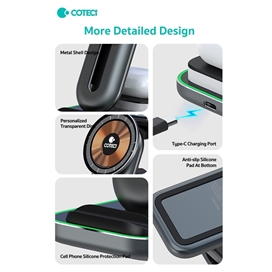 استند و شارژر وایرلس چندکاره مگنتی کوتتسی Coteetci BS-003 4 in 1