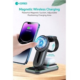 استند و شارژر وایرلس چندکاره مگنتی کوتتسی Coteetci BS-003 4 in 1