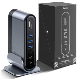 هاب 17 پورت تایپ سی بیسوس Baseus Working Station Three-Screen Multifunctional Type-C CAHUB-DG0G