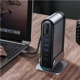 هاب 17 پورت تایپ سی بیسوس Baseus Working Station Three-Screen Multifunctional Type-C CAHUB-DG0G