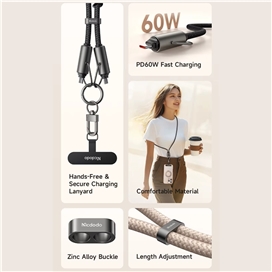 بند آویز موبایل و کابل شارژ 60 وات 1.2 متری USB-c به USB-C مک دودو مدل CA-683