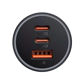 شارژر فندکی 65 وات 3 پورت بیسوس Baseus 65W Golden Contactor Pro Gan Chip CCJDZ65-UCC