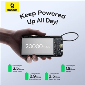 پاوربانک 20وات 10000 با کابل بیسوس Baseus Power Bank Bipow 2 With Cable PPBD2-1W20