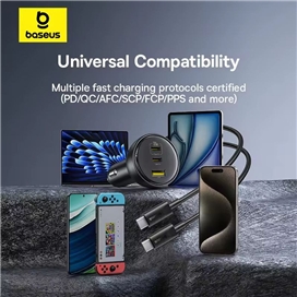 شارژر فندکی 152.5 وات با کابل بیسوس Baseus Multi-Port Fast Charge Car Charger BSCC-ZX-CCL