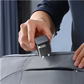 شارژر دیواری 65 وات پاورولوژی Powerology Dual Port Retractable GaN Charger PWCUQC031 + مبدل پریز هدیه