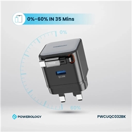 شارژر دیواری 65 وات پاورولوژی Powerology Dual Port Retractable GaN Charger PWCUQC031 + مبدل پریز هدیه