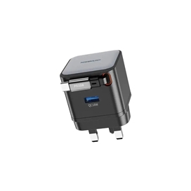 شارژر دیواری 65 وات پاورولوژی Powerology Dual Port Retractable GaN Charger PWCUQC031 + مبدل پریز هدیه