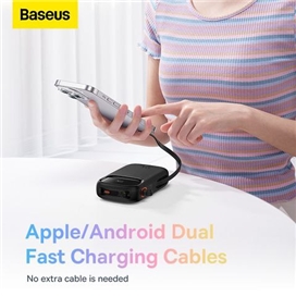 پاوربانک 20000 بیسوس Baseus QPow 2 P10055009113-00 توان 30 وات با کابل متصل