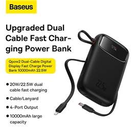 پاوربانک 20000 بیسوس Baseus QPow 2 P10055009113-00 توان 30 وات با کابل متصل
