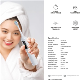 مسواک برقی گرین لاین Green Lion Smart Tooth Brush with TFT Display GNSTBRUTFTWH دارای سری اضافه