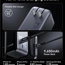 پاوربانک 9600 و شارژر دیواری انکر Anker A1339 Prime Power Bank توان 65 وات همراه با کابل تایپ سی