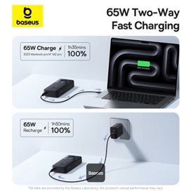 پاوربانک 20000 بیسوس Baseus Free2Pull P10073700123 توان 65 وات با کابل تایپ سی جمع شونده