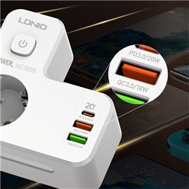 چند راهی برق و شارژر الدینیو LDNIO SE2337 QC3.0 PD3.0 Power Strip