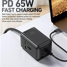 چند راهی و هاب شارژر 6 پورت باوین Bavin PC2026y طول 1.5 متر توان 65 وات