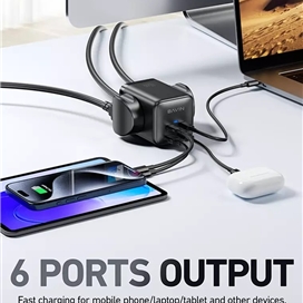چند راهی و هاب شارژر 6 پورت باوین Bavin PC2026y طول 1.5 متر توان 65 وات