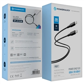 کابل فست شارژ تایپ سی به تایپ سی پاورولوژی مدل Power Sync Flex PCAB017BK