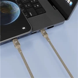 کابل شارژ سریع تایپ سی به لایتنینگ پاورولوژی 30 وات مدل PCAB018GY طول 1.2 متر