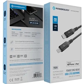 کابل شارژ سریع تایپ سی به لایتنینگ پاورولوژی 30 وات مدل PCAB018GY طول 1.2 متر