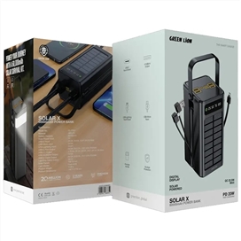 پاوربانک خورشیدی گرین لاین 60000 مدل Solar X با توان 22.5 وات و کابل متصل