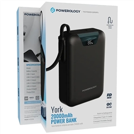 پاوربانک 20000 با کابل تایپ سی پاورولوژی Powerology York Power Bank PPBM102BK