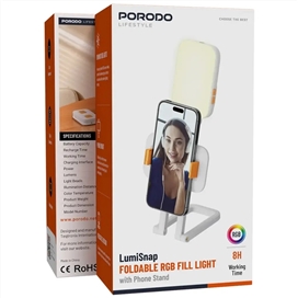 استند رومیزی و چراغ تاشو پرودو Porodo PD-LFST062-BK Foldable RGB Fill Light Stand