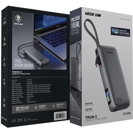 پاروبانک 165 وات 20000 با کابل تایپ سی گرین لاین Green Lion Tron X Power Bank GNTRX20P165GY