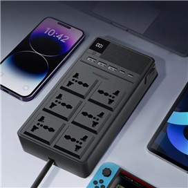 چندراهی برق 2500 وات به همراه کابل جمع شونده پاورولوژی Powerology 6AC Power Strip PWCUQC030