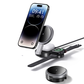 استند و شارژر وایرلس چند کاره مگ سیف یوسمز USAMS CD234 با قابلیت شارژ اپل واچ